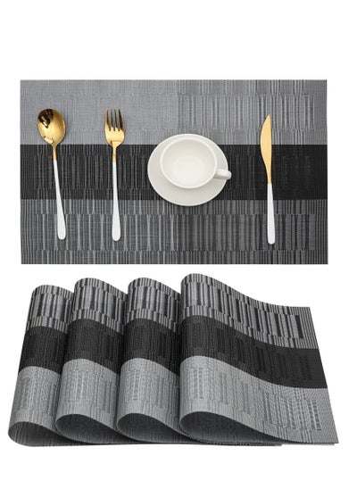 اشتري Placemats Heat Resistant Washable Placemats Non Slip Vinyl Woven Kitchen Table Mats Stain Resistant Placemats Wipeable PVC Table Dining Table Durable Crossweave Woven Kitchen (Mats Set of 4 Black) في الامارات