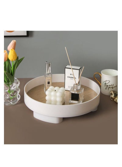 Buy Round Bathroom Tray 2 Pack Countertop Organizer Trays Vanity Counter Round Cosmetic Holder Decorative Dresser Tray for Candle Lotion Bottle in UAE