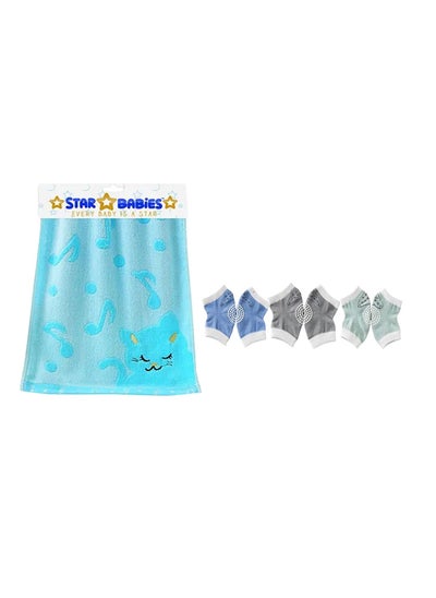 Buy Star Babies - Combo Pack of 2- Boys Anti-Slip Crawling Kneepads Pack of 3 with Bamboo Towel - Blue in UAE