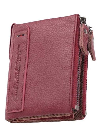 Buy Double Zipper Leather Men Wallet Red in UAE