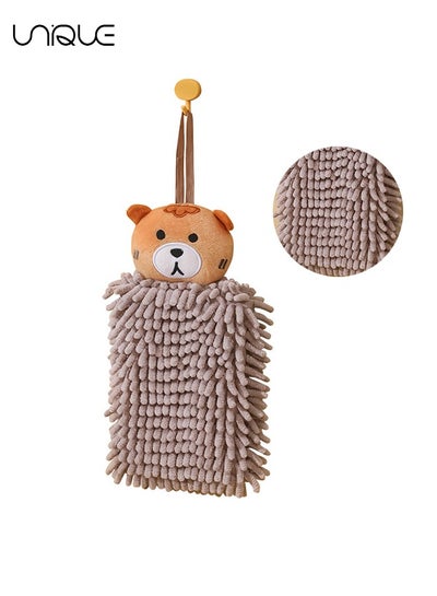 Buy Hanging Hand Towels for Kitchen with Loop,Bathroom Hand Towels Hanging, Absorbent Microfiber Hand Drying Puff, Double-Sided Animal Thick Kids Hand Dry Towels(Brown) in Saudi Arabia