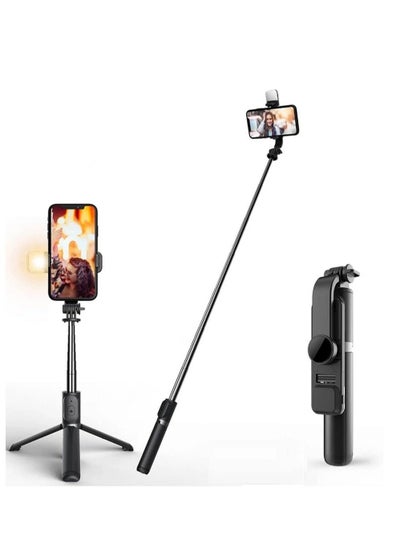 اشتري Selfie Stick Tripod, 41 Inch Extendable Portable Selfie Stick with Fill Light Bluetooth Wireless Remote and Tripod Stand for iOS and Android في الامارات