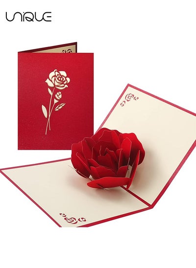 اشتري 3D Pop-Up Happy Birthday Greeting Card - Red Rose Greeting Card - Pop-Up Greeting Card - With Envelope - Anniversary Wedding - في الامارات