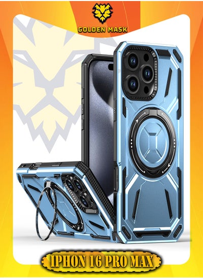 Buy GOLDEN MASK For iPhone 16 Pro Max Armored II Series Mag-Safe Magnetic Holder Phone Case (Blue) in Egypt