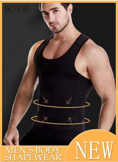 Buy Men's Sports Compression Shirt Slimming Body Shaper Vest Waist Trainer Workout Tank Tops Tummy Control Shapewear Back Support Tight Undershirts in Saudi Arabia