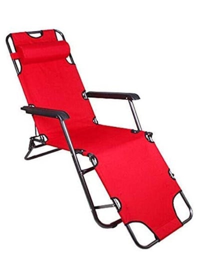 Buy Foldable Zero Gravity Camping Chair With Headrest/Beach Chair/Camping Bed/Sun Lounger - Red in UAE