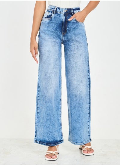 Buy Acid Wash Wide Leg Denim Jeans in Saudi Arabia