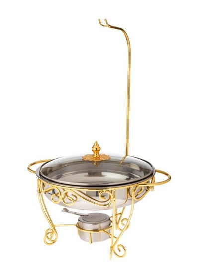 Buy Luxurious Round Food Buffet Warmer With Lid And Stand Silver/Gold/Clear in Saudi Arabia