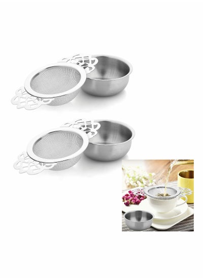 اشتري 2 Pcs Fine Mesh Tea Strainers with Bowl Stainless Steel Loose Infusers Diameter Mini Sieve Ideal for Juice Coffee Filter في الامارات