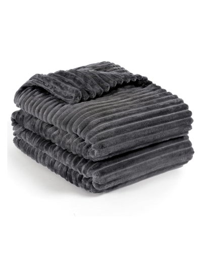 Buy Striped Flannel Fleece Blanket Plush Throw Blanket Super Soft Single Size (160x220cm) for Bed and Sofas, Luxurious Warm and Comfortable in UAE