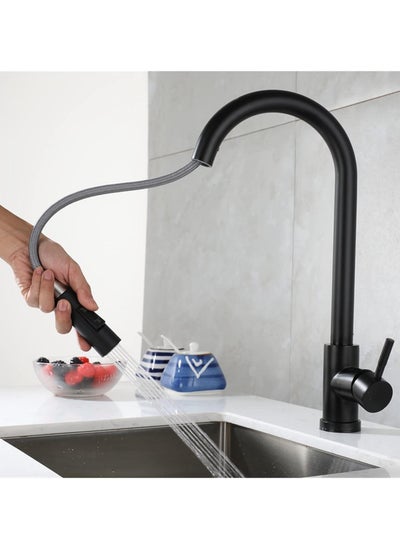 Buy Black Kitchen Faucet with Pull Down Sprayer, Industrial Commercial Stainless Steel Single Handle Single Hole 2 Hole RV Laundry Pull Down Gooseneck Kitchen Sink Faucet, Kitchen Equipment in Saudi Arabia