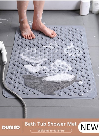 اشتري Dolphin Pattern Anti Slip Bathroom Mat Shower Mat Waterproof Mat Foot Massage Mat With Drain Holes And Suction Cups 35*70cm Bath Mat For Tub, Toilet And Bathroom Floors-Grey في السعودية