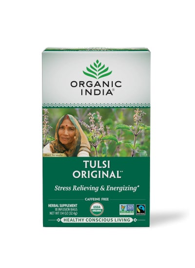 Buy Organic India Tulsi Original Herbal Tea Stress Relieving and Energizing 18 Infusion Bags 32.4g in UAE