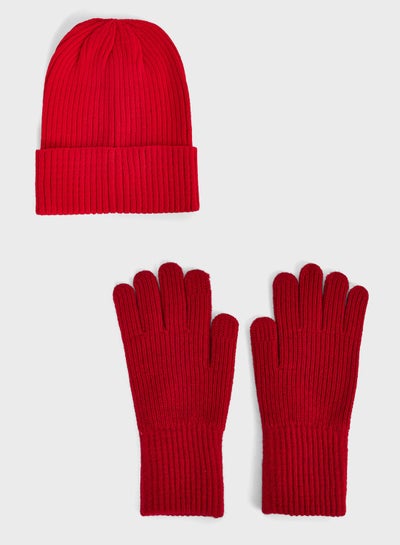 Buy Turn Up Ribbed Winter Beanie & Glove Set in Saudi Arabia