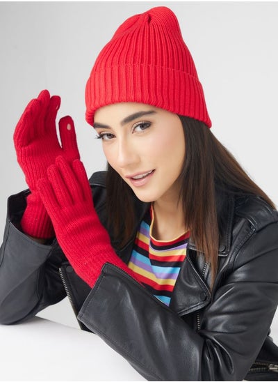 Buy Turn Up Ribbed Winter Beanie & Glove Set in UAE