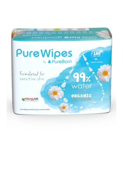 Buy PureBorn Baby Water Wipes-Value Pack- 180 Pieces in UAE