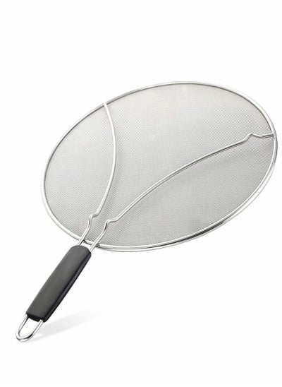 Buy Grease Splatter Screen for Frying Pan, Splatter Guard with Silicone Handle, Stops 99% Hot Oil Splash, Stainless Steel Fine Mesh Oil Shield with Resting Feet and Keeps Kitchen Clean in UAE