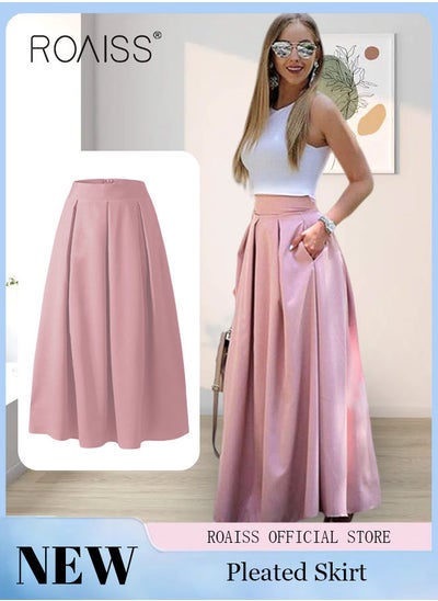 Buy Women's Skirt Solid Color High Waist Package Hip A-line Pleated Skirt in UAE