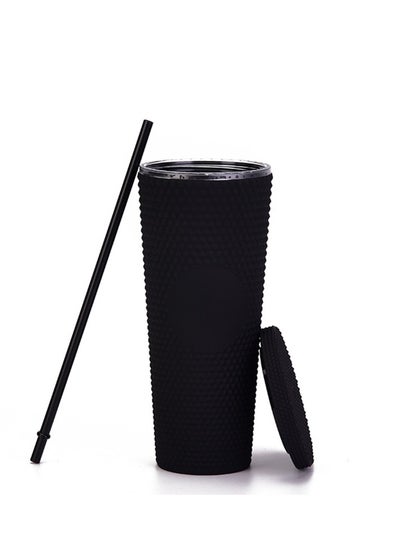 Buy 24Oz Water Cup Straw Studded Tumbler And With Leak Proof Lid Matte(Matte Black Fully Studded) in UAE