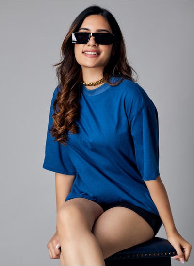 Buy Oversize Dark Blue Solid T-shirt in UAE