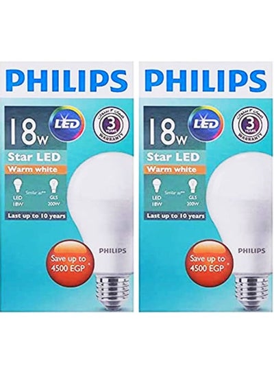 Buy 18 watt LED Bulb E27 Warm 3000K (2 pieces) in Egypt