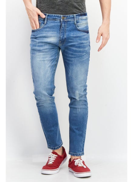 Buy Men Slim Fit Washed Denim Jeans, Blue in UAE