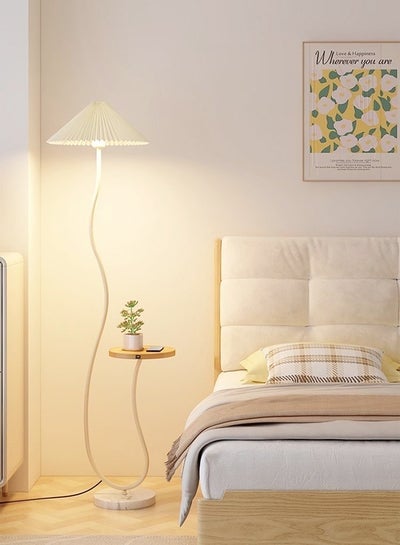 Buy Nordic Atmosphere Floor Lamp Standing Floor Light with Wood Table Brightness Control Lampshade Floor Lamps Side Table for Living Room Bedroom 26x155 Centimeter in UAE