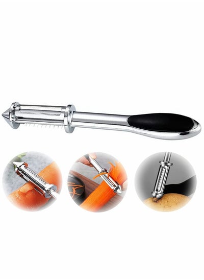 اشتري Vegetable Peeler, Stainless Steel Veggie Julienne, Built-In Potato Eye Remover, Veggie Fruit Peeler with Non-Slip Grip, 3 in 1 Kitchen Tool for Potato Veggie Carrot Fruit ( Silver ) في الامارات