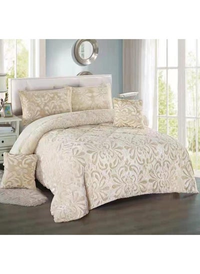 Buy COMFY 6 PC SOFT & LUXURIOUS FAUX FUR WAVE DESIGN BEIGE COMFORTER SET in UAE