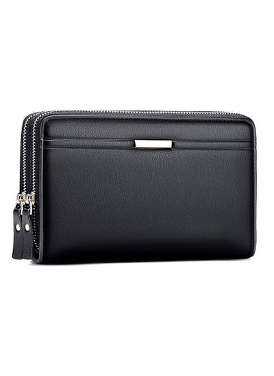 Buy Leather Zippered Wallet Black in UAE