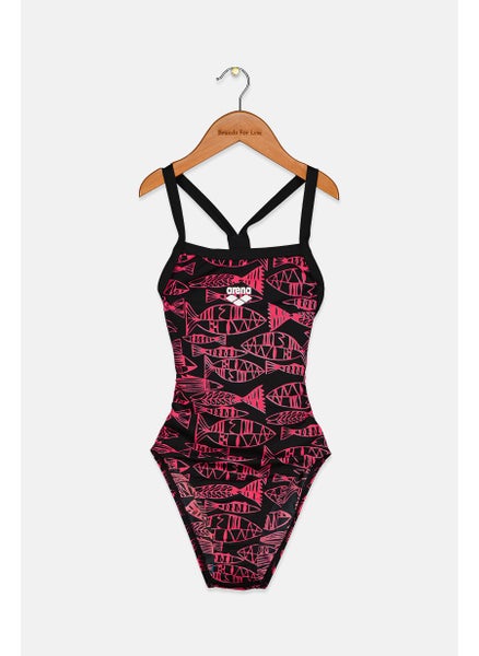 اشتري Women Allover Print Sleeveless One Piece Swimsuit, Black and Pink في السعودية