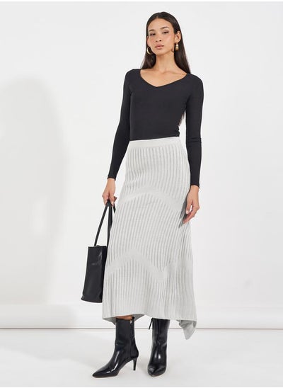 Buy Textured Knit Asymmetric Hem Midi Skirt in Saudi Arabia