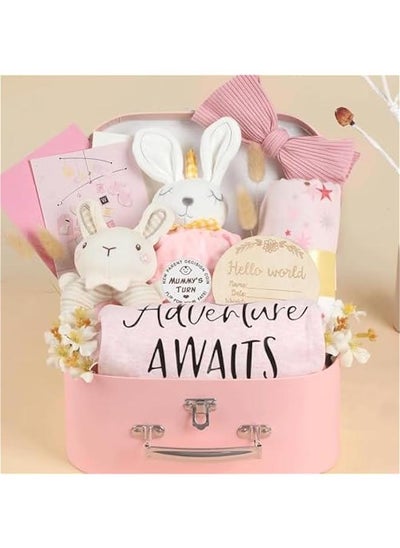 Buy Baby Shower Gifts Basket Baby Gift Set for Newborns New Born Baby Girls Gift Set Pink Baby Gift Basket with Baby Rattle Swaddle Blanket Decision Coin Security Blanket Gender Reveal Gifts for Baby Gir in Saudi Arabia