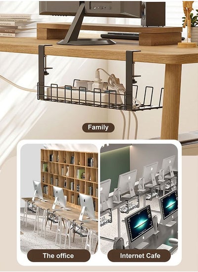 اشتري Under Desk Cable Management Tray, Super Sturdy Desk Wire Management Organizer,Clamp Install Metal Cord Management Rack,Perfect for Office Home,8.26 in Cable Tray Basket(Black) في الامارات