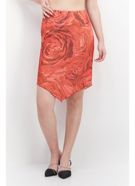 Buy Women Marble Print Midi Skirts, Dark Pale Red in UAE