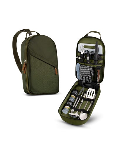 Buy Camp Kitchen Cooking Utensil Set Travel Organizer Grill Accessories Portable Compact Gear for Backpacking BBQ Camping Hiking Travel Cookware Kit Water Resistant Case (Green 13 Piece Set) in UAE