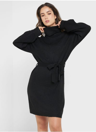 اشتري Belted Turtle Neck Knitted Dress في السعودية