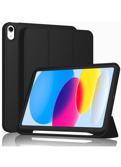 اشتري New iPad 10.9 Inch Case 2022(10th Gen) with Pencil Holder,Trifold Stand Smart Case with Soft TPU Back,Auto Wake/Sleep(Black) في مصر