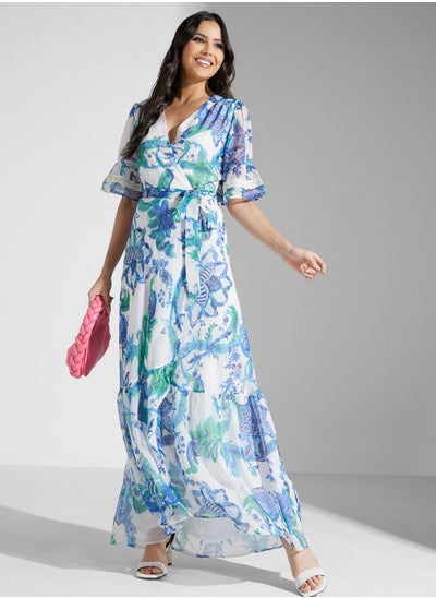 Buy Floral Tie Detail Wrap Dress in Saudi Arabia