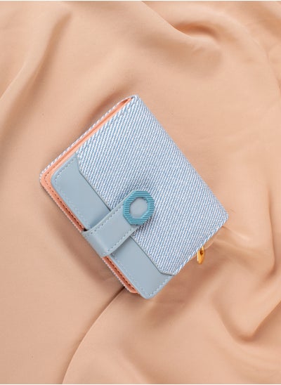 Buy Leather & Textile Flip Wallet & Card Holder with 6 Pockets and Zipped Pocket Blue in Egypt