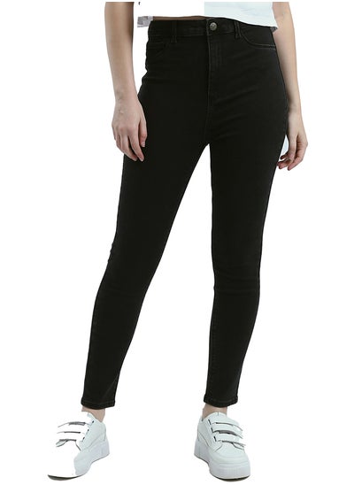 Buy Solid Black Skinny Jeans with Double Closure in Egypt