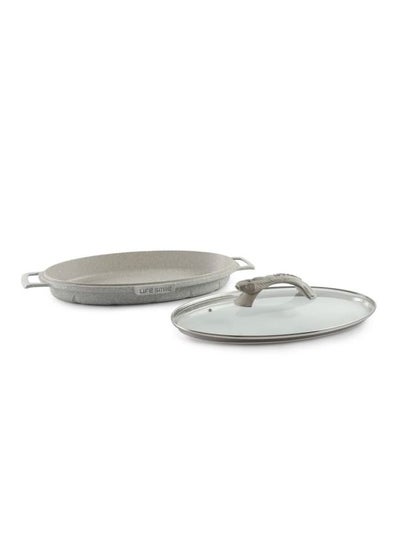 Buy Shallow Fish Frying Pan With lid , Granite Coating Non Stick Oval Frying pan - Fish Pan in UAE