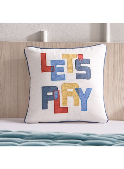 Buy Arcade Lets Play Printed Embroidered Cotton Filled Cushion with Piping 40 x 40 cm in UAE