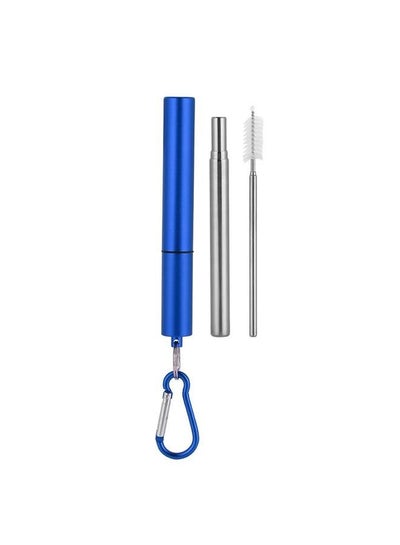 Buy Stainless Steel Retractable Portable Straw Kit(Blue Aluminum Case Straw+Brush+Carabiner ) in Saudi Arabia