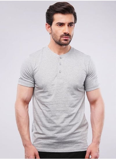 Buy Heather Grey Henley T-Shirt in UAE