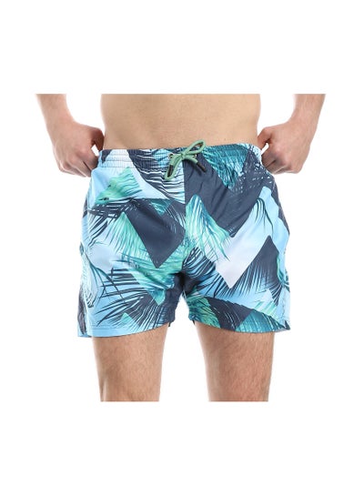 Buy Tropical Palm Pattern Slip On Swim Shorts - Green & Shades of Blue in Egypt