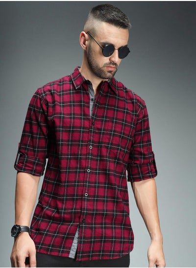 Buy Red Tartan Checked Cotton Casual Shirt for Men in UAE