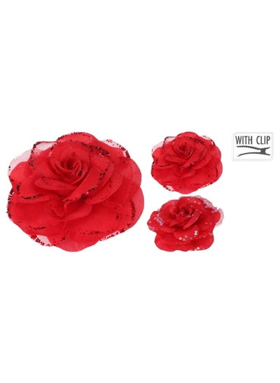 Buy Homesmiths Xmas Rose On Clip 9Cm Set Of 2 Red Assorted 1 Piece in UAE