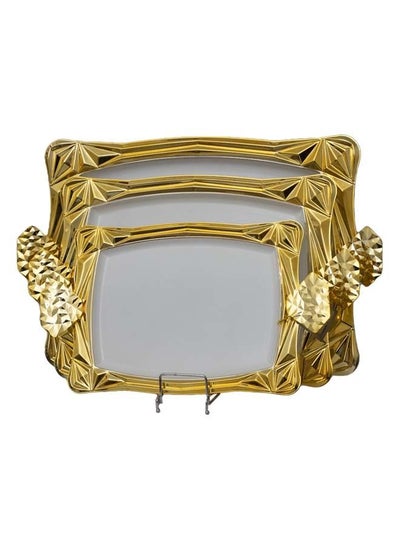 Buy 3-piece Trays gold Big Tray 56x36x2, Medium Tray48x30x2, Small Tray 42x26x2cm in UAE