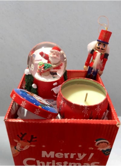 Buy Christmas Gift Box with 3pcs Gifts (Aromatherapy Jar Candles + Small Christmas Crystal + Wooden Nutcracker Ornament Christmas Nutcracker Ornament) in Egypt